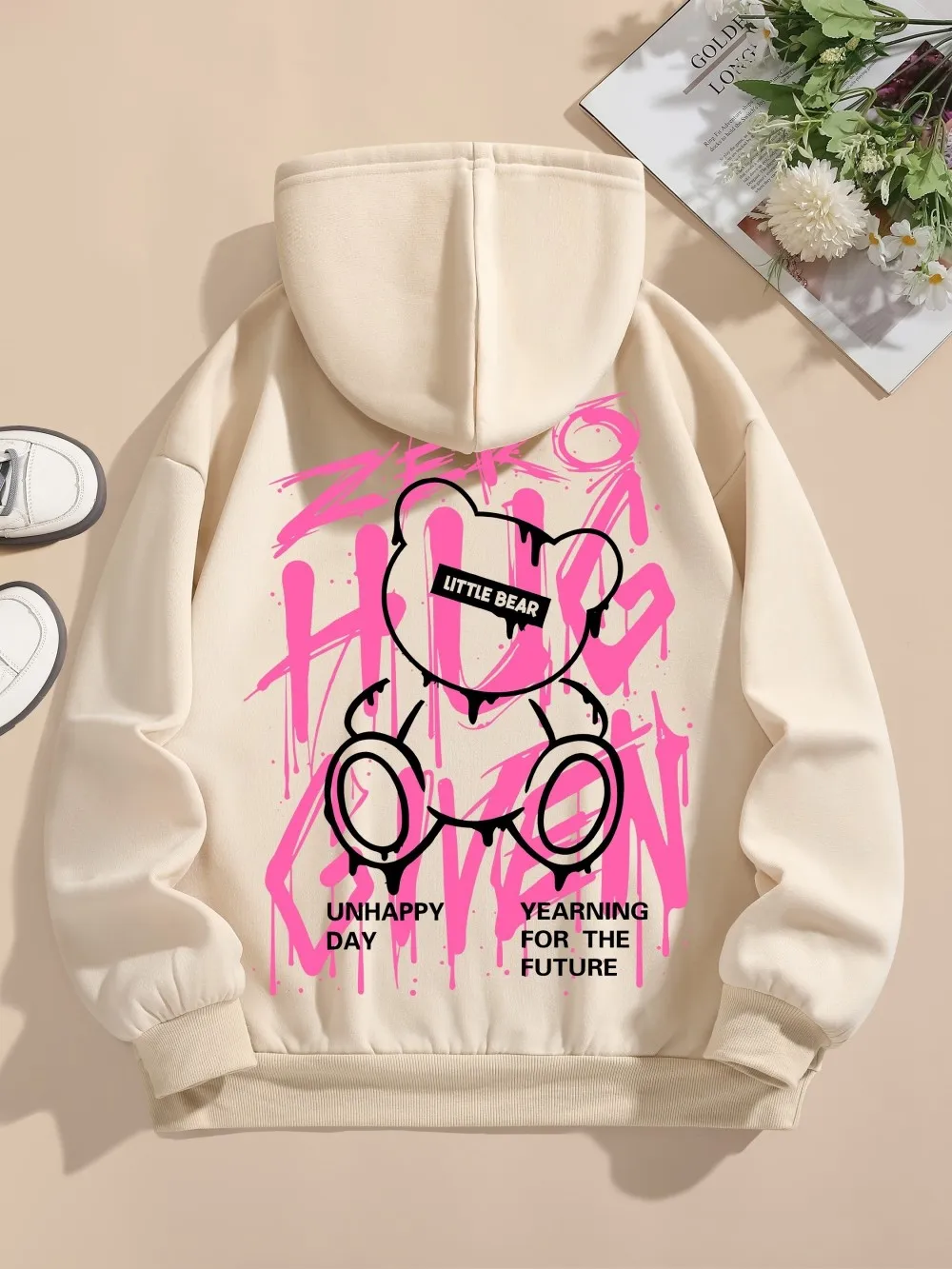 2025, modisches Herren-Herbst-Teddybär-Graffiti-gedrucktes, weiches und bequemes Kapuzen-Sweatshirt, vielseitige Kleidung für die Straße im Freien – Detail 6