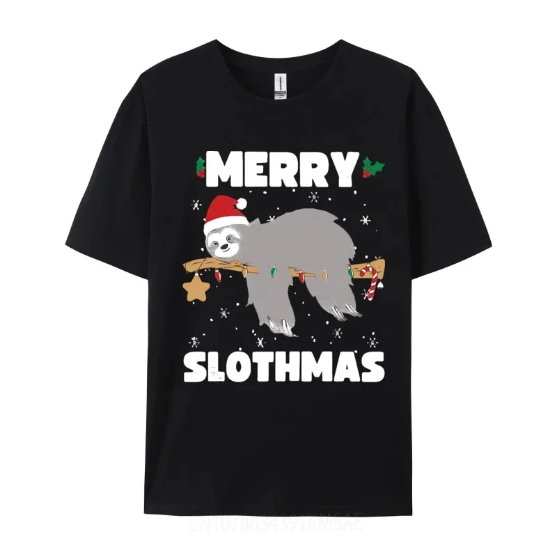 Christmas Sloth Merry Slothmas Wrapp Shirt Funny Christmas Gift T-Shirt Cute Personalized Top T-shirts Cotton Men Tops Shirts