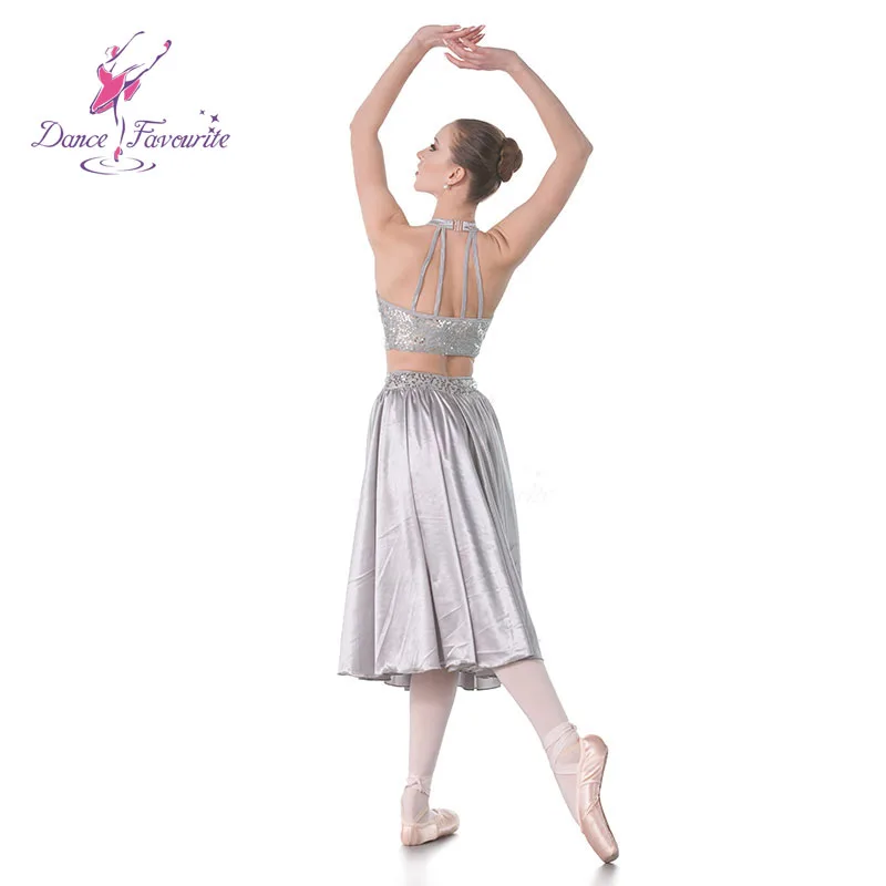 Dance Favourite Dance Costumes 18009 Grey Sequin Lace Bodice Lyrical Dance Dress with Satin Skirt Ballet Dance Costumes