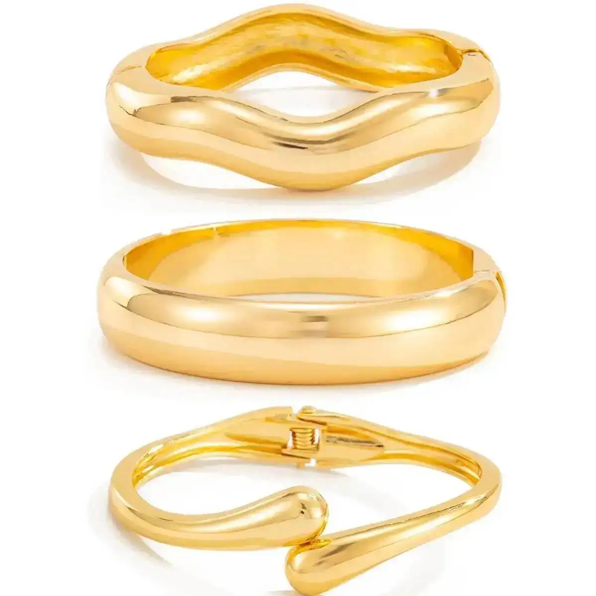 

3 Styles Creative Smooth Metal Wide Bangles Irregular Gold Color Arm Bracelets for Women Men Goth Daily Party Jewelry