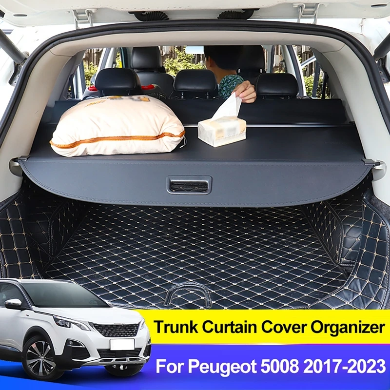 

Black Square Caliber Car Rear Trunk Cargo Cover Canvas Retractable Curtain Tail Box Storage Board Fit for Peugeot 5008 2017-2023