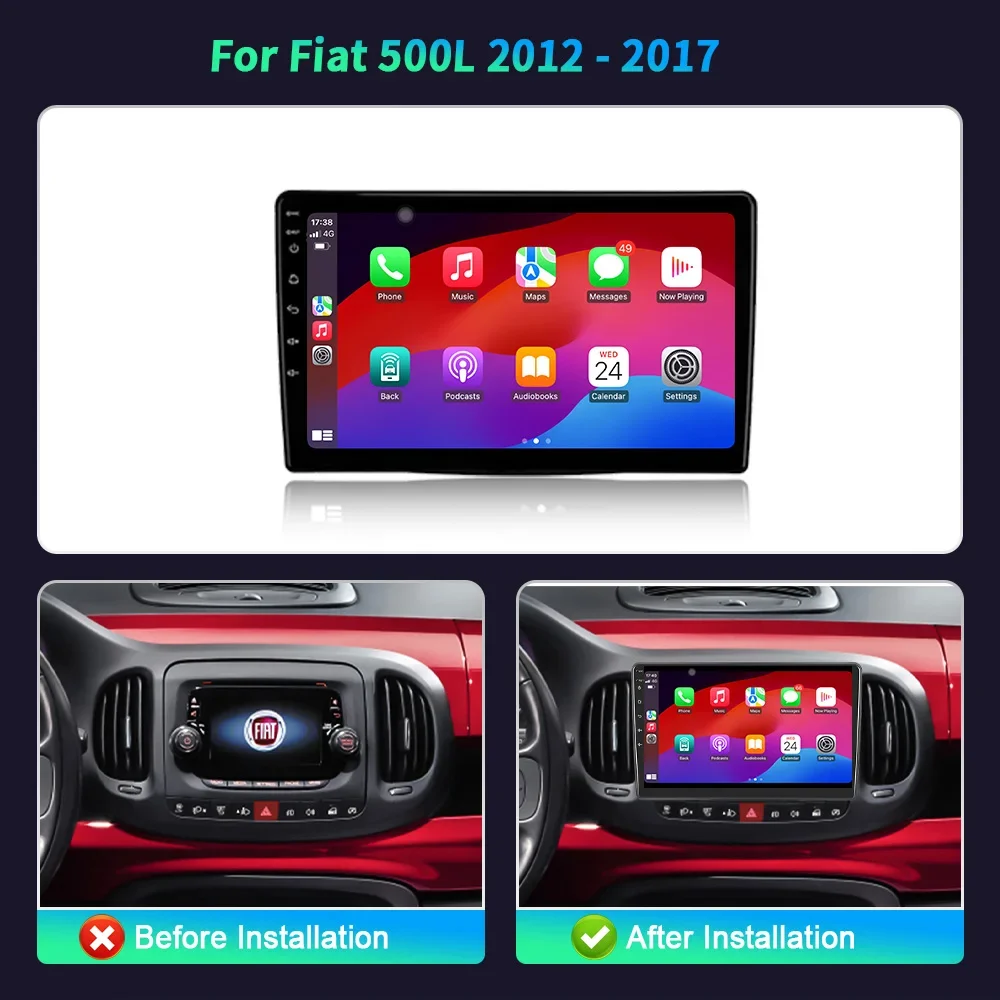 Car Radio Android 14 For Fiat 500L 2012-2017 Multimedia Stereo Bluetooth Navigation Player 4G Wireless GPS CarPlay Touch Screen