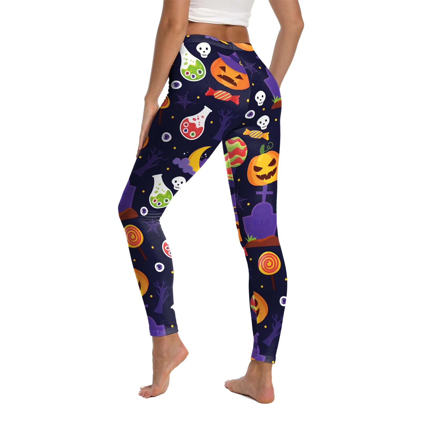 Leggings de yoga para mujer, pantalones ajustados con estampado 3D de calabaza gótica de Halloween, pantalones deportivos de calabaza aterradores