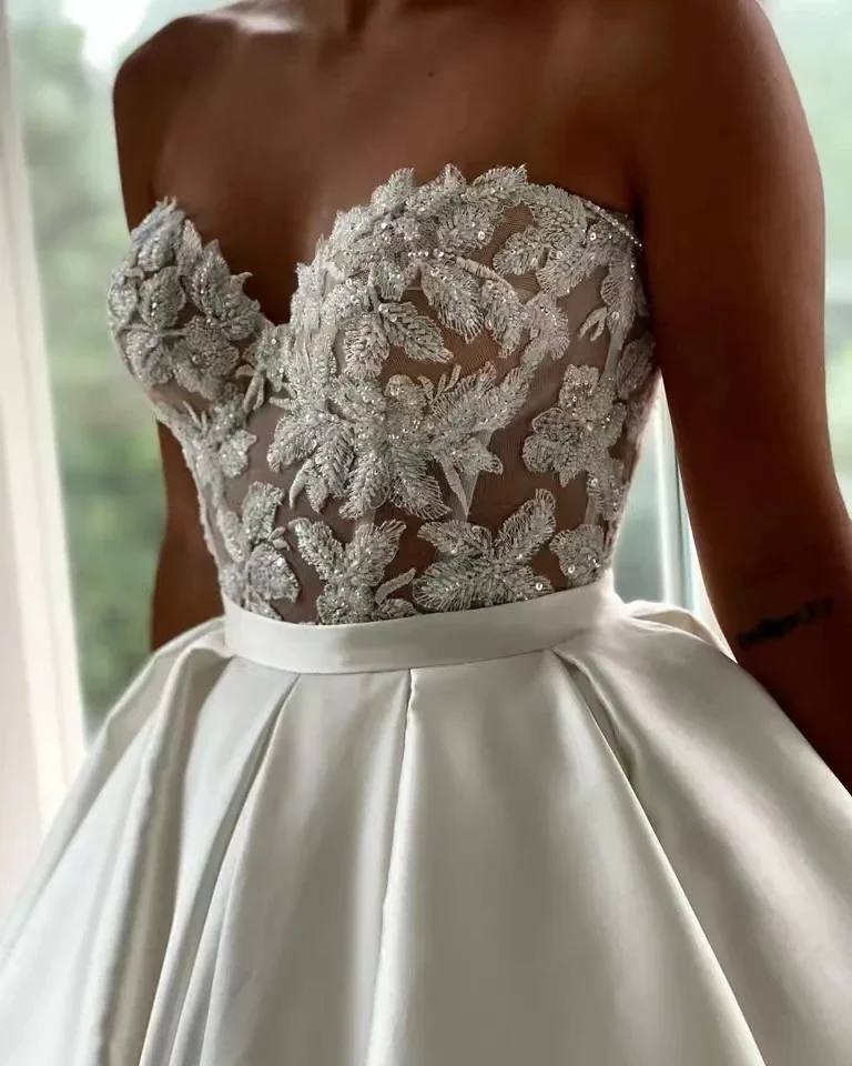 Vestido De Noiva Sem Mangas De Cetim Com Contas De Cristal, Vestidos De Casamento Elegantes, Vestido De Baile, Querida Cetim, Vestido De Noiva Personalizado