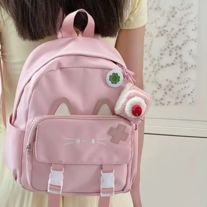 

Sweet Cute Kitten Backpack Women Solid Color Cartoon Large Capacity Student School Bags Ladies Lightweight Cute Mochilas Mujer