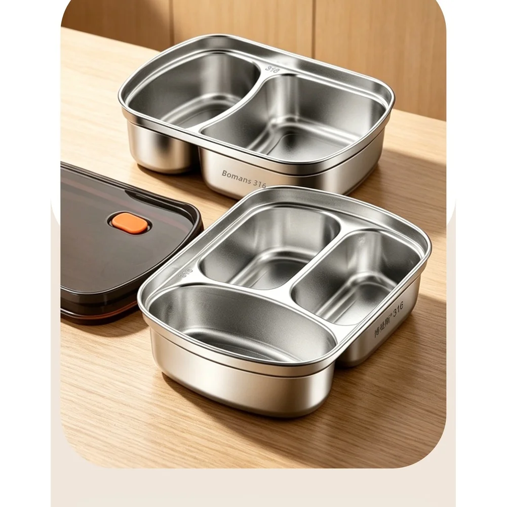 Lunch Box with Lid and Insulated Bag 316 Stainless Steel Construction Compartmentalized for Separated Food Storage