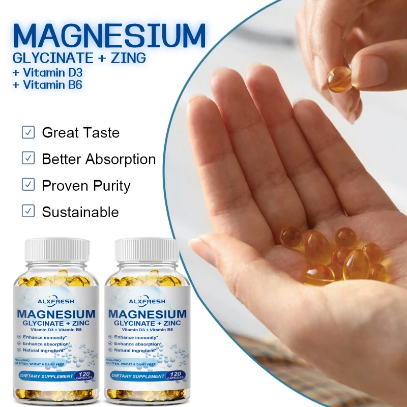 Magnesium with Zinc,Vitamin D3 B6 - Promotes Proper Muscle, Heart and Bone Support Cardiovascular Function Improve Sleep Quality