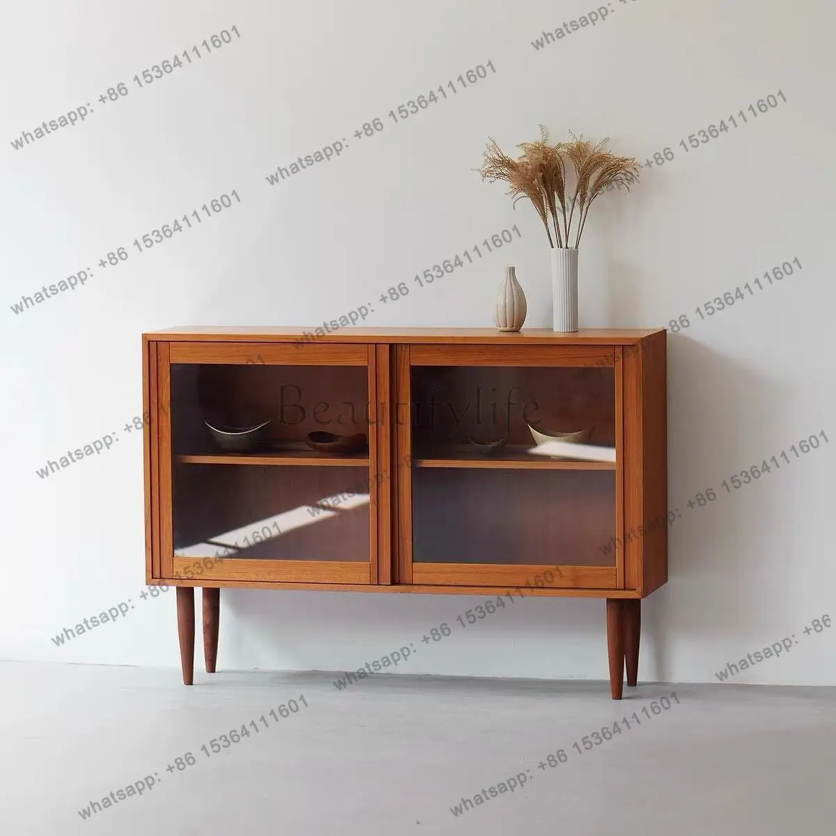 

2026 new medieval solid wood dining side cabinet retro storage multi-functional sliding door cabinet