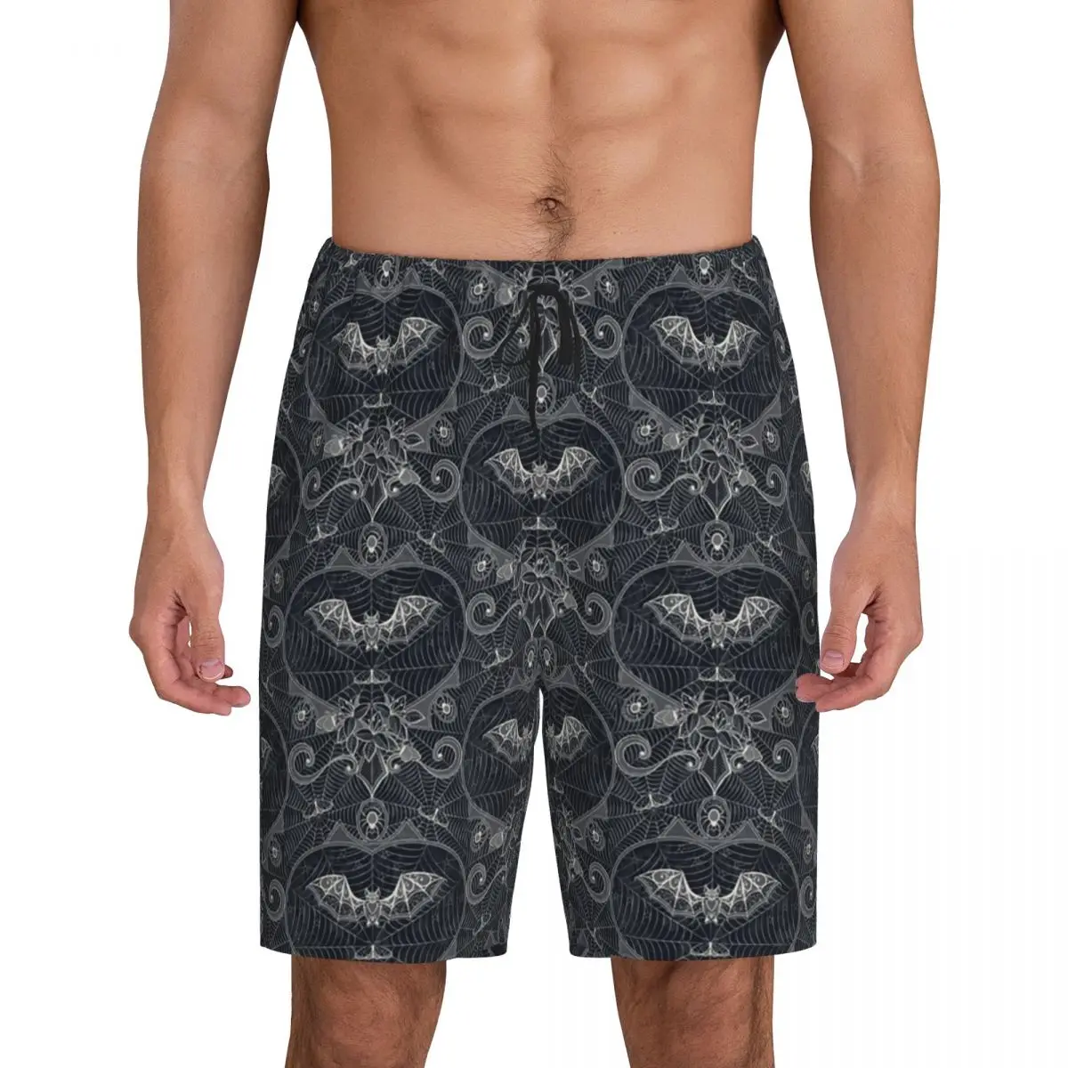 

Custom Printed Gothic Halloween Spider Web Lace Pajama Shorts Men's Bats Sleepwear Bottoms Sleep Short Pjs with Pockets