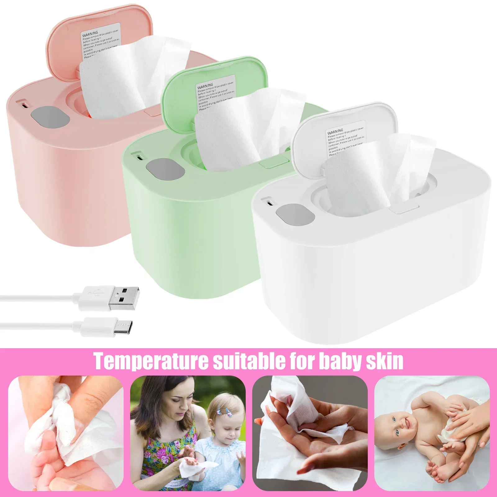 

USB Baby Wipe Warmer Heater Portable Thermostat Disinfecting Wet Towel Dispenser Suitable for placing 80Pcs Thickened Wipes New