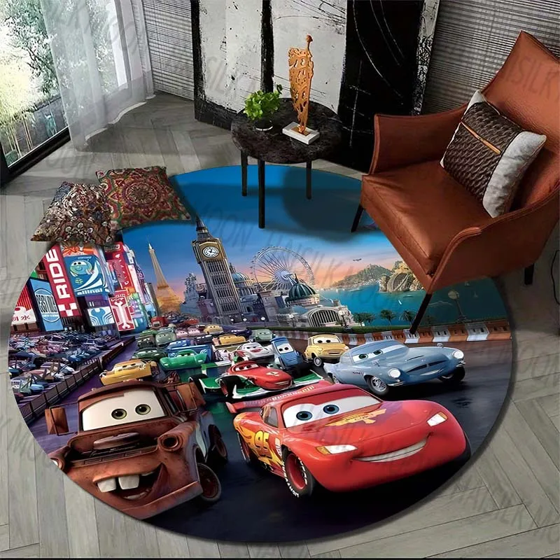 Disney Cartoon Cars Round Carpet for Living Room Girls Dressing Room Area Rugs Chair Sofa Decorative Carpet Floor Mat Decor