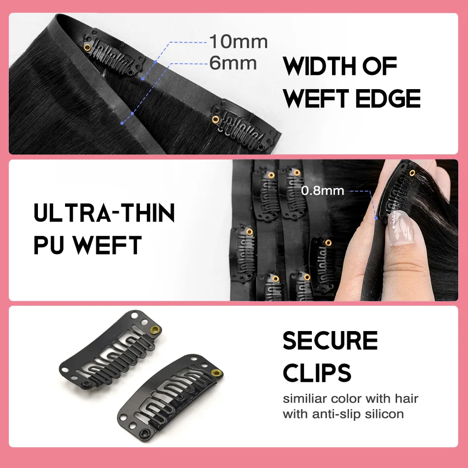 Picture 4: Seamless Clip in Hair Extensions Real Human Hair 7pcs 110 Grams Clip ins Invisible PU Skin Weft Natural Remy Hair for Full Head