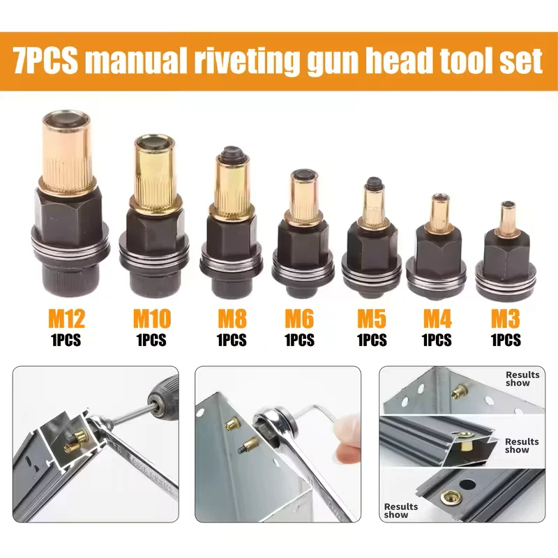 

7PCS Heavy-Duty Rivet Nut Tool , Universal Aluminum Alloy Adapter with Quick Lever Mechanism & Ergonomic Handle
