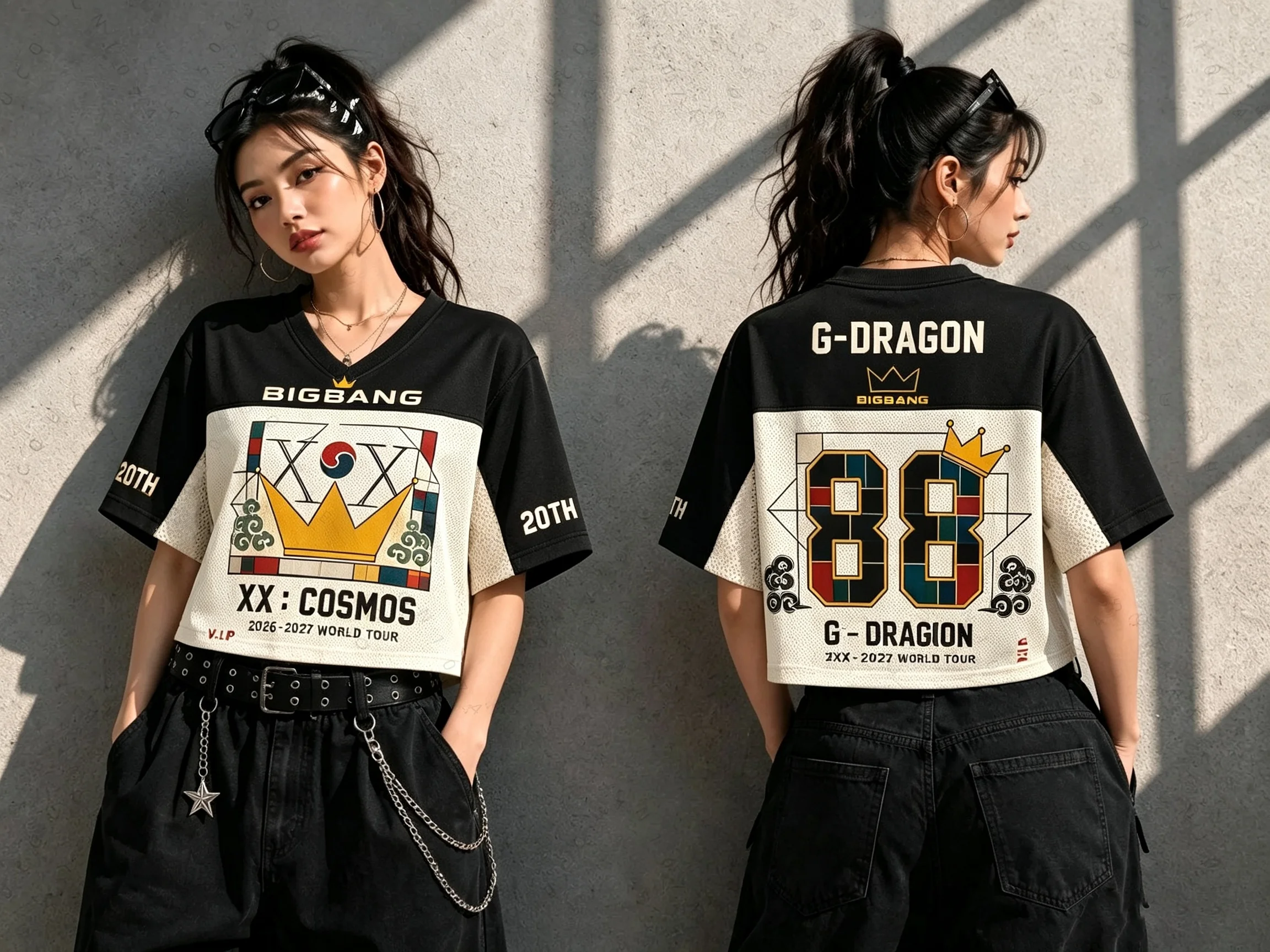 Big Bang 20th Kpop Concert Fan Apparel Short Style Kpop T-Shirts Printed Loose Y2k Streetwear Couple Women Men V-Neck T-Shirt