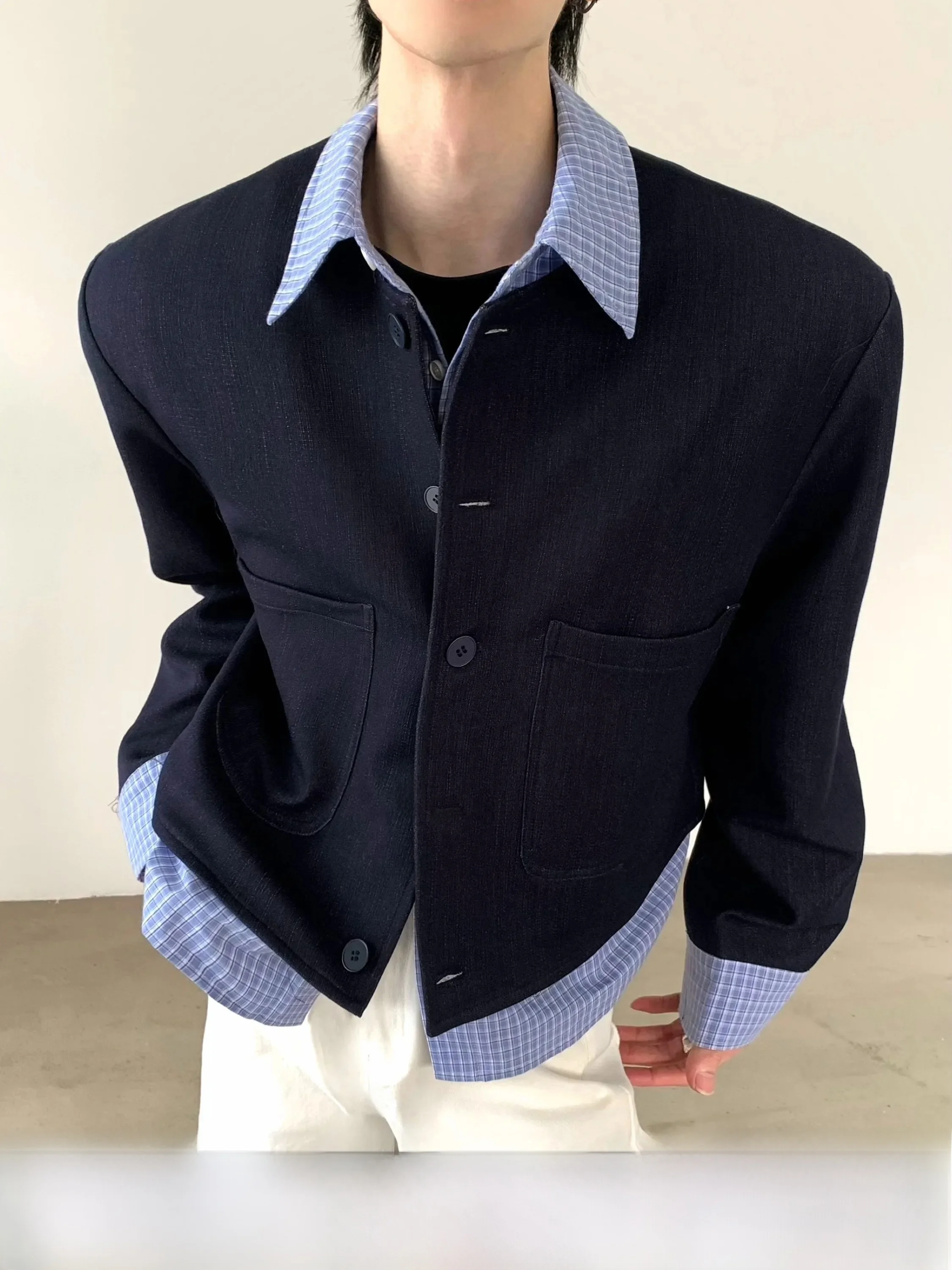 Autumn Mountain Wind Retro Miu System High Intelligence Sensation Fake Two-Piece Small Fragrance Style Men's Winter Thickened...