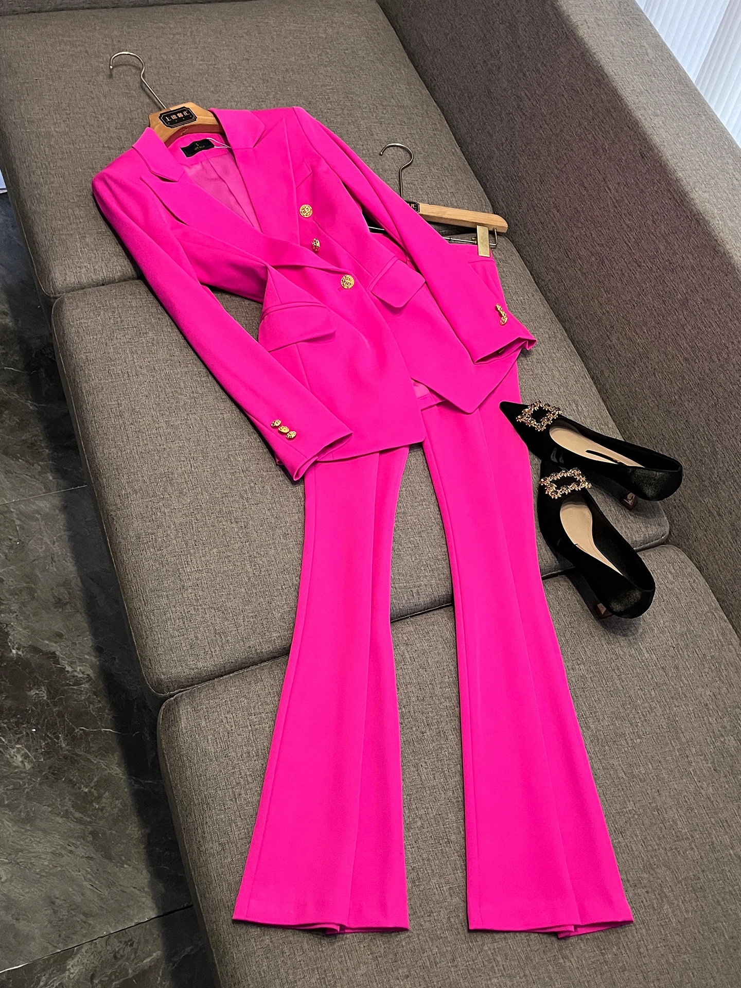 

Ele Pink Suit Set Women's Spring Profional Clothing Waist-Cinching Two-Piece Set Dopane Sle OK20