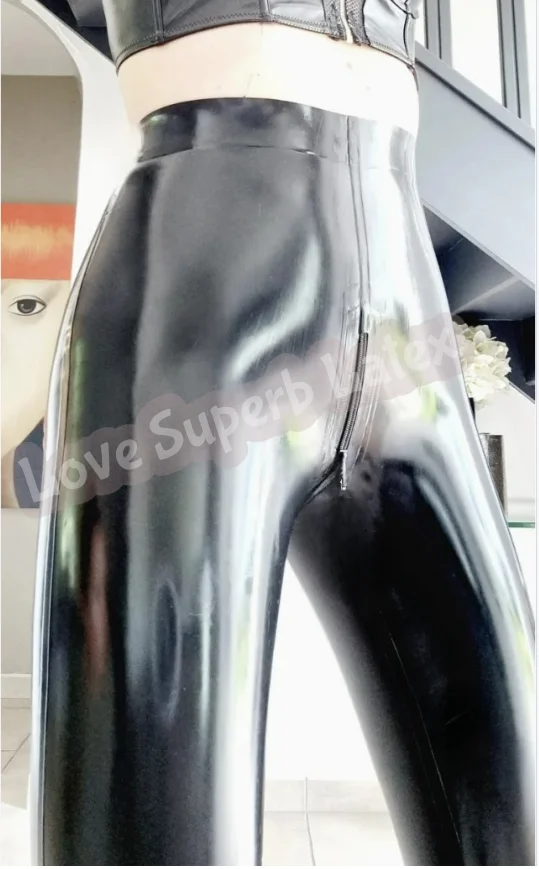

Sexy Women's Black High Waist Latex Leggings Sexy Women Super High Waist Latex Leggings Crotch Zip Customized