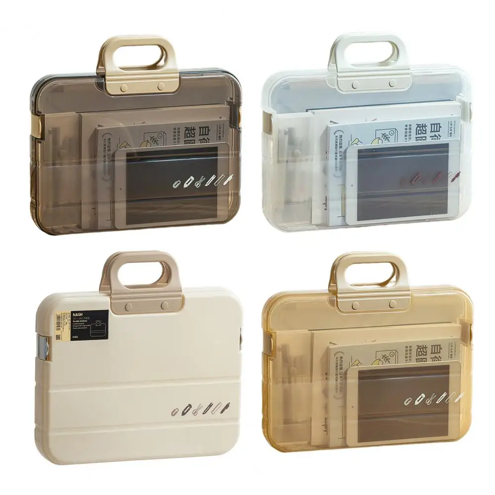 

Stationery Organizer Box Waterproof A4 File Folder with Lock Handle for School Office Supplies Portable Document for Examination