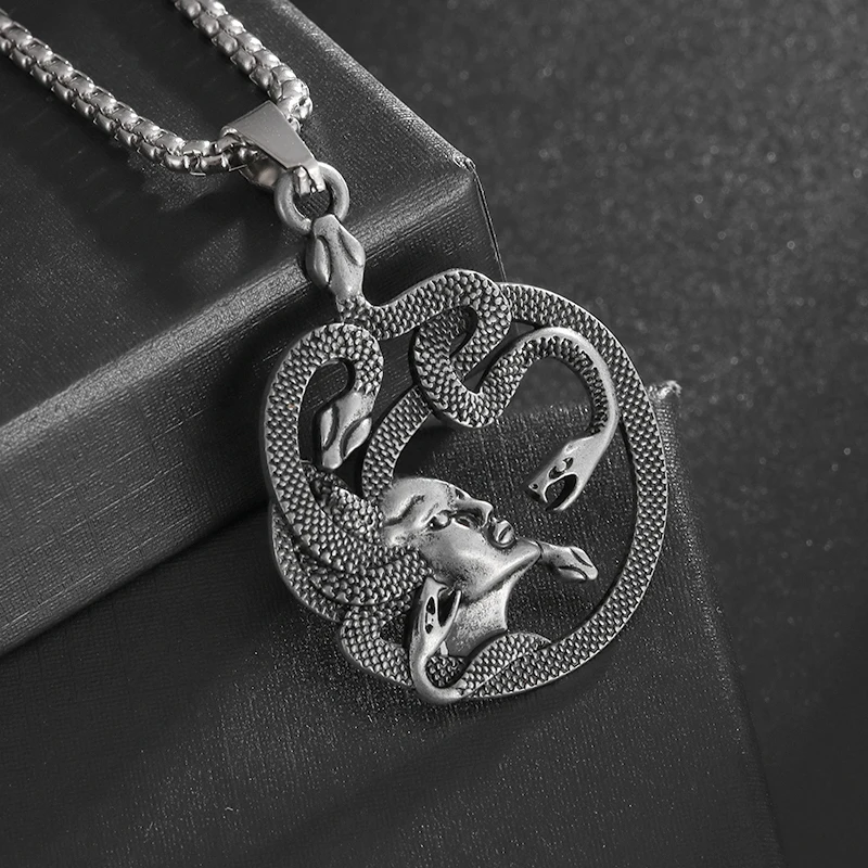 Ancient Greek Mythology Snake Medusa Necklace Men's Retro Punk Jewelry