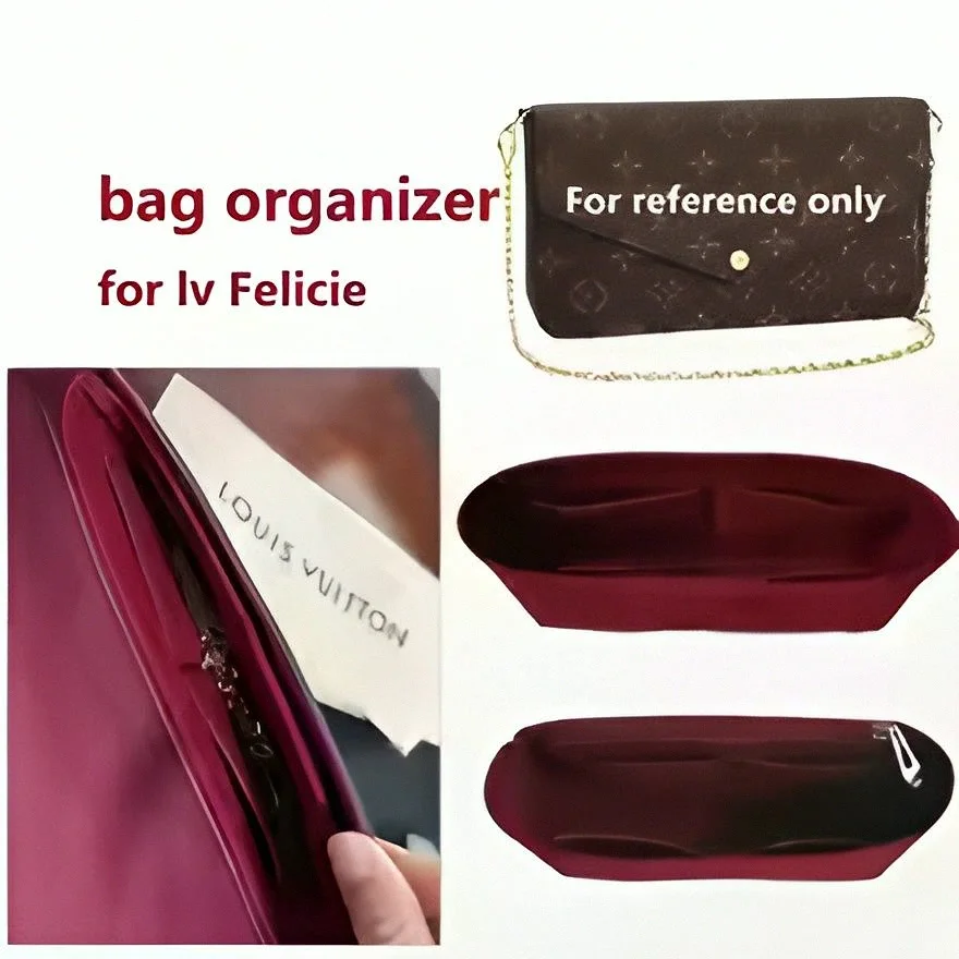 Multi Pocket Felt Envelope Chain Handbag Organizer Insert Fit Felicie Purse Liner Shaper Inner Storage Divider Bag