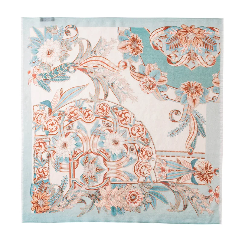 

Cashmere Scarf Square Neckerchief Printed Floral Colorful Light Weight Scarves 70 cm