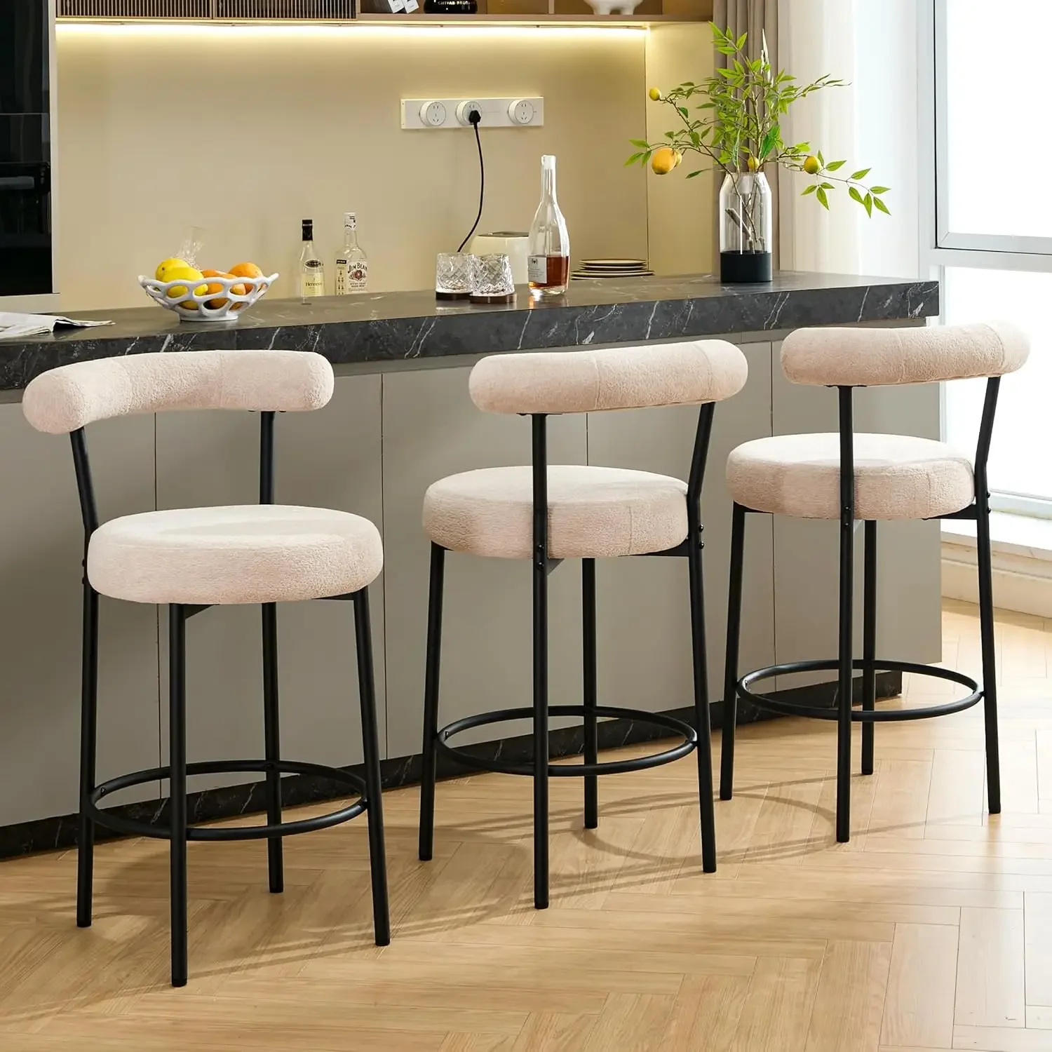 

Bar Stools Set of 3 Counter Height Bar stools 28 Inch Barstools with Curved Open Back Kitchen