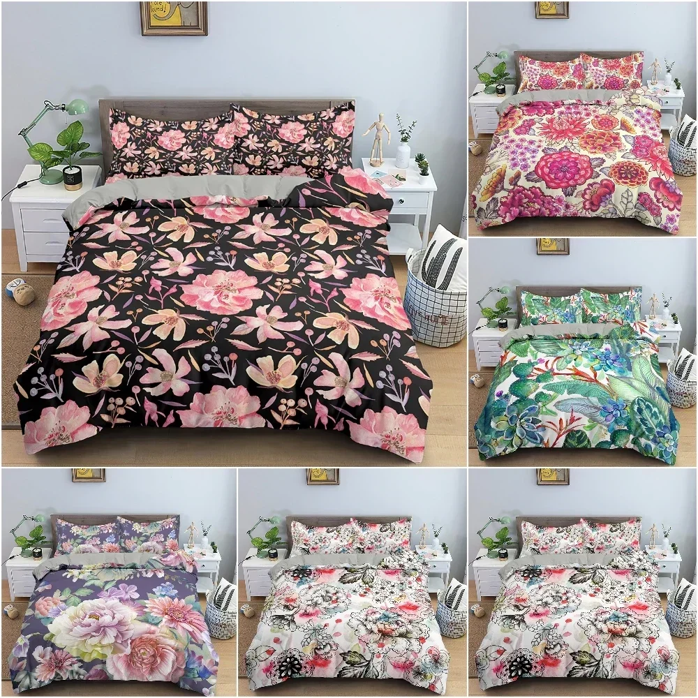 Beautiful Flowers 3D Floral Comfortable Duvet Quilt Cover Pillowcase Bedding Set Children Bedroom Decoration Home Textile
