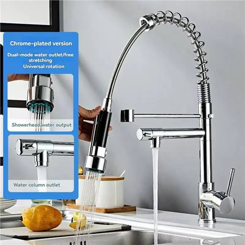 Commercial Style Kitchen Faucet With Pull Down Sprayer Dual-Mode Sprays Swivel Spout For Kitchen Sink A-AT30