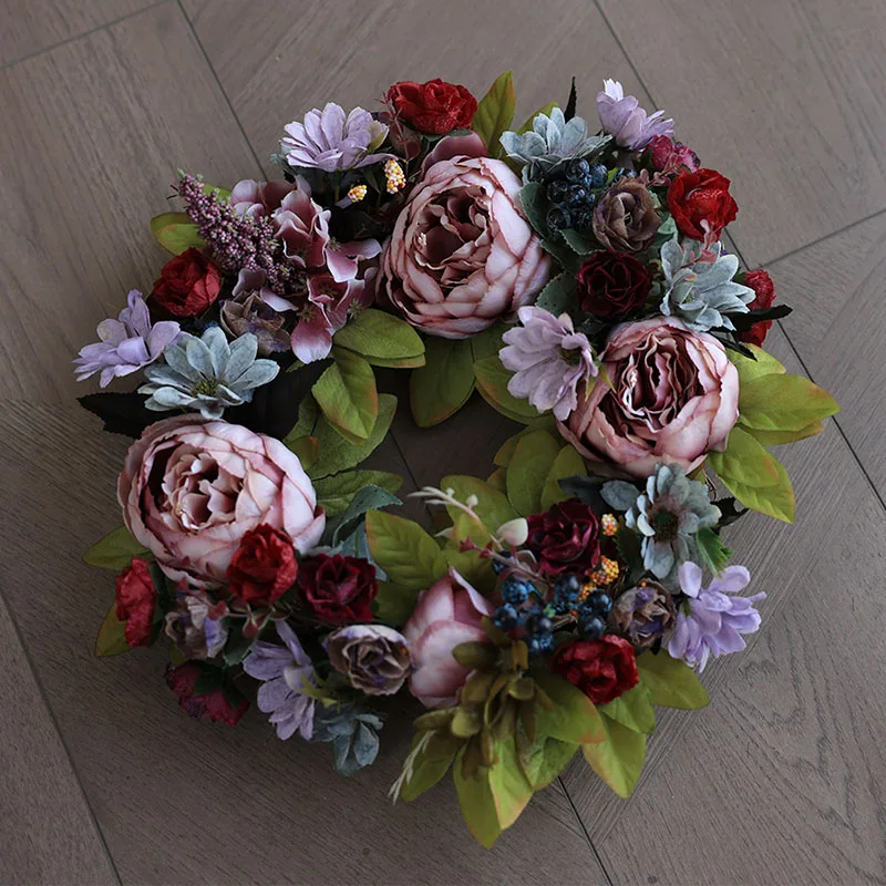 

Spring vintage peony flower wreath simulation flower decoration wedding hotel props decoration countryside door hanging