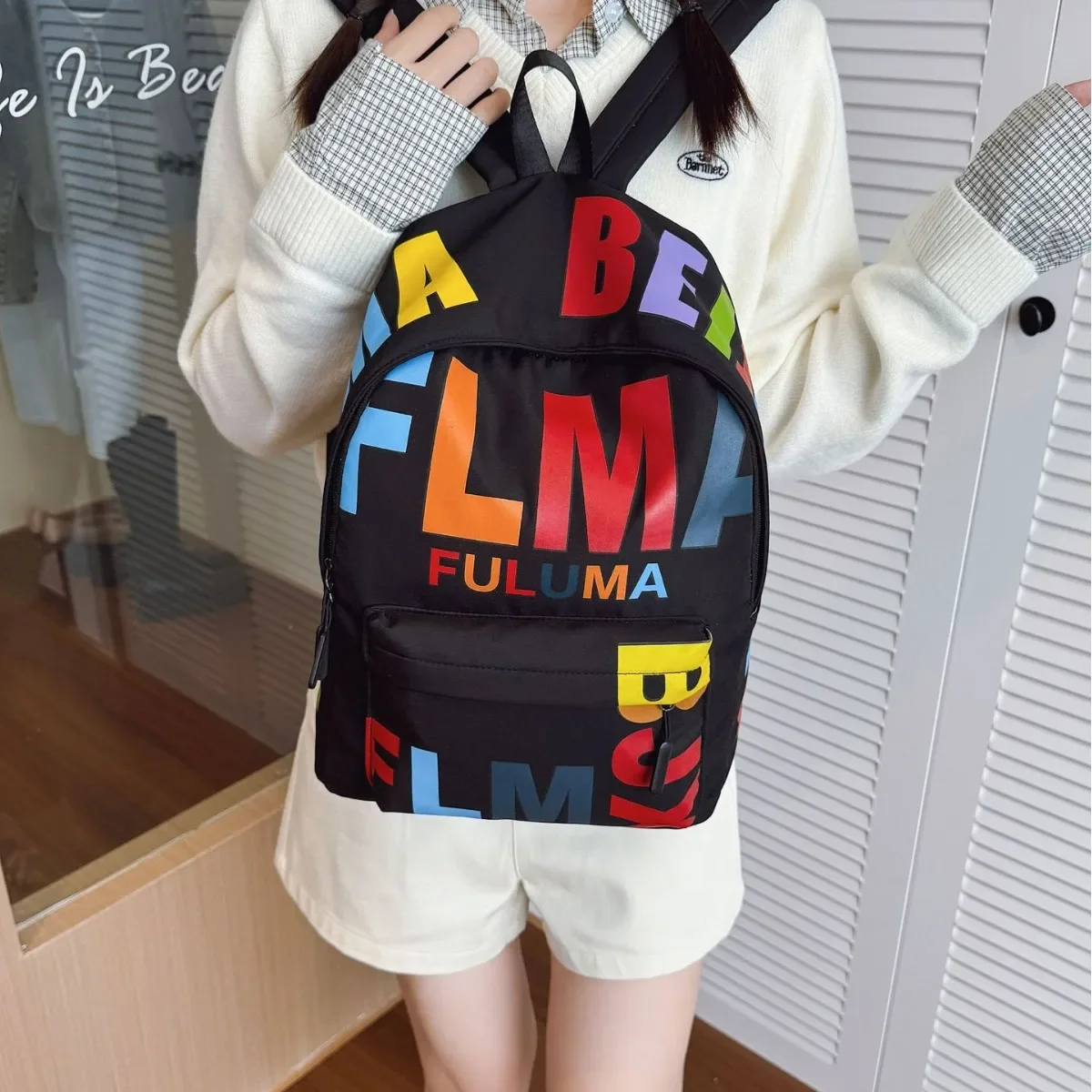 

‌ Рюкзак для колледжа с буквенным принтом — просторная минималистичная женская дорожная сумка, стильный повседневный рюкзак, студенческая сумка для книг