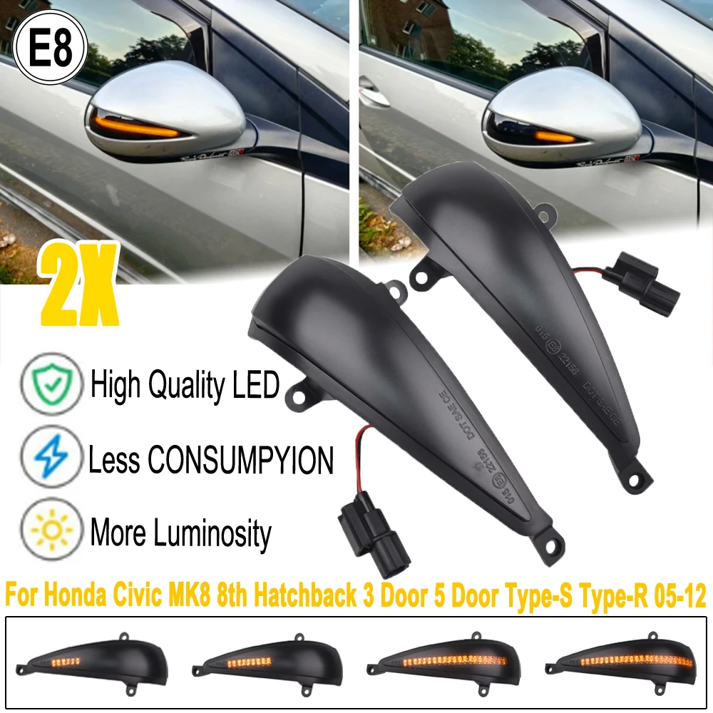 2X Dynamischer Blinker LED-Blinkleuchte Seiten-Spiegel-Lampe für Honda Civic 8. Generation MK8 Hatchback 3D 5D 2006 2012 FN2 FN FK – Detail 4