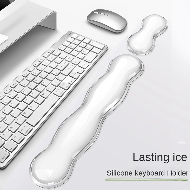 Descanso de pulso ergonômico de silicone para teclado e mouse, almofada macia e confortável para jogos, escritório, PC, computador e laptop