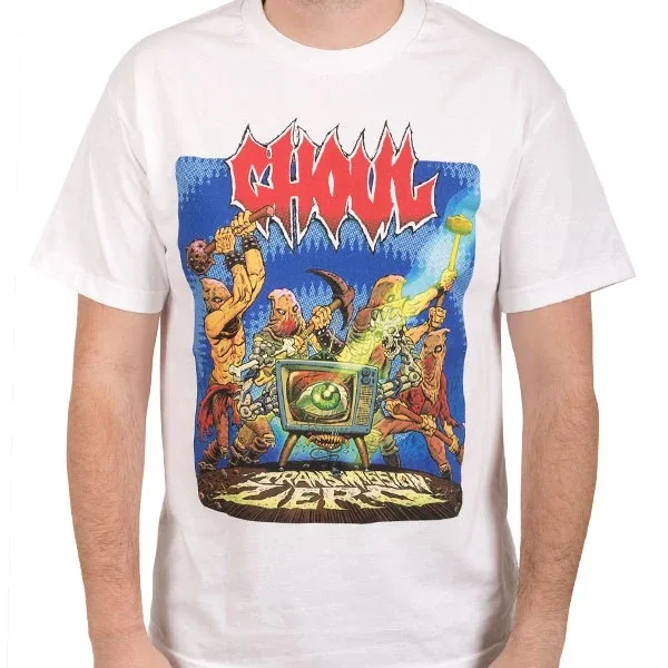 Color Comic Axe Hammer Creature Ghoul Graphic Print T Shirt, Death Grind Retro Band Art Unisex Tee