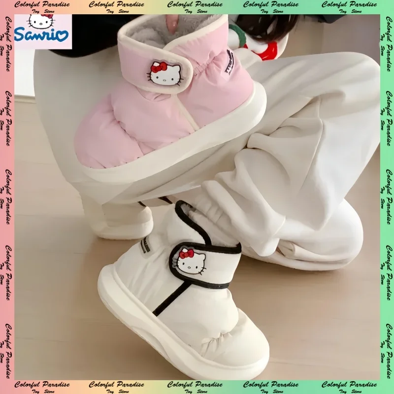 

2024 New Sanrio Anime Kawaii Hello Kitty Snow Boots Cute Cartoon Girly Heart Winter Cotton Slippers Warm Shoes Birthday Gift
