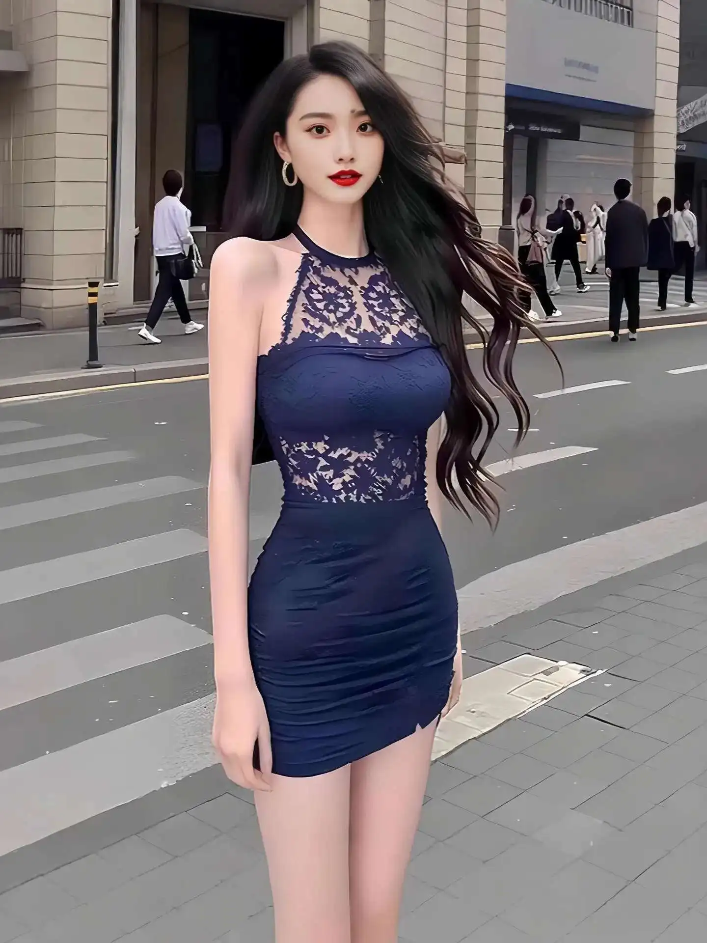 2025 ใหม่ Slim ชุดจัดเลี้ยงสะโพกกอดเซ็กซี่ลูกไม้ Patchwork คอแขวนชุดสําหรับผู้หญิงลูกไม้ตาข่าย SHEER Tops M7JE