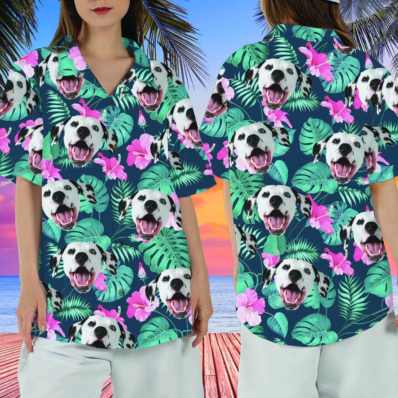 Hawaii Shirt For Men\'s Tropical Pets Leaves Dog Floral Summer 3D Printed Casual Harajuku Beach Clothing