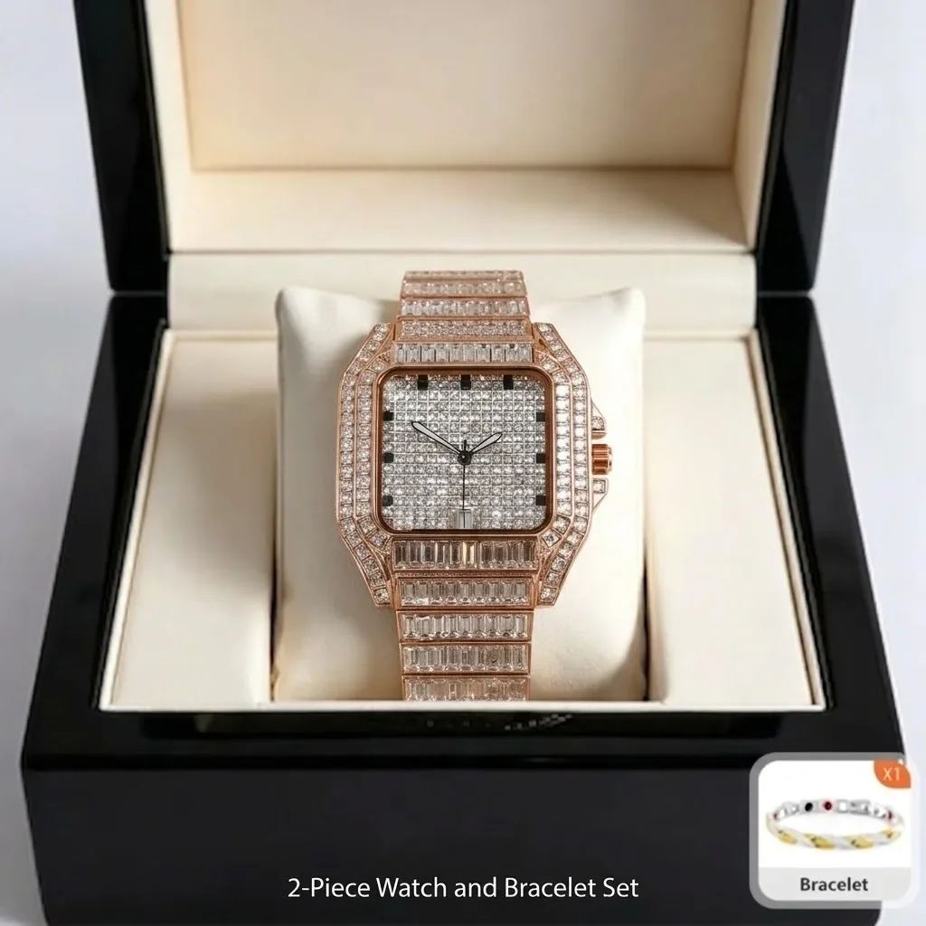 Men's quartz geometry watch, strip shape strap, high street trend style free bracelet