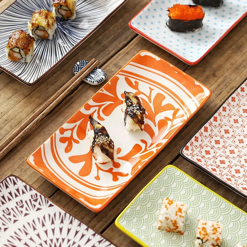 Creative Nordic Style Ceramic Tableware Restaurant Rectangular Sushi Fruit Plate Household Snacks Shallow Flat Main Course Plate