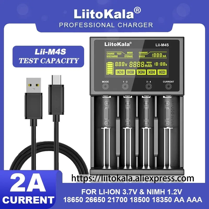 

LiitoKala Lii-M4S 1-5PCS 18650 LCD Multifunctional Battery Charger For 3.7V 1.2V 26650 21700 14500 18350 17500 AAA A C And Othe