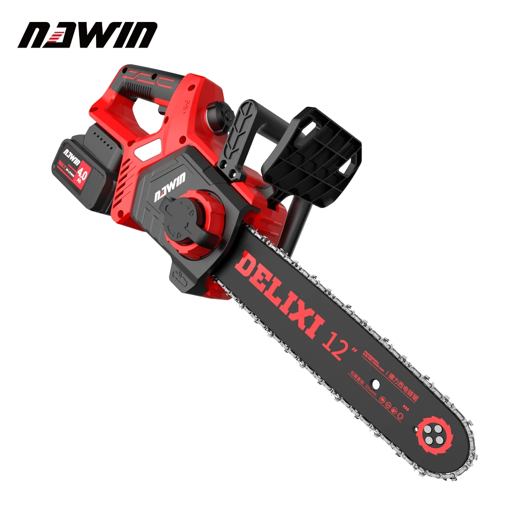 NAWIN 12 inch Industrial Electric Chain Saw Hand Held Tool 12\'\' Powerful Motivation Outdoor logging Install 2 Batteries