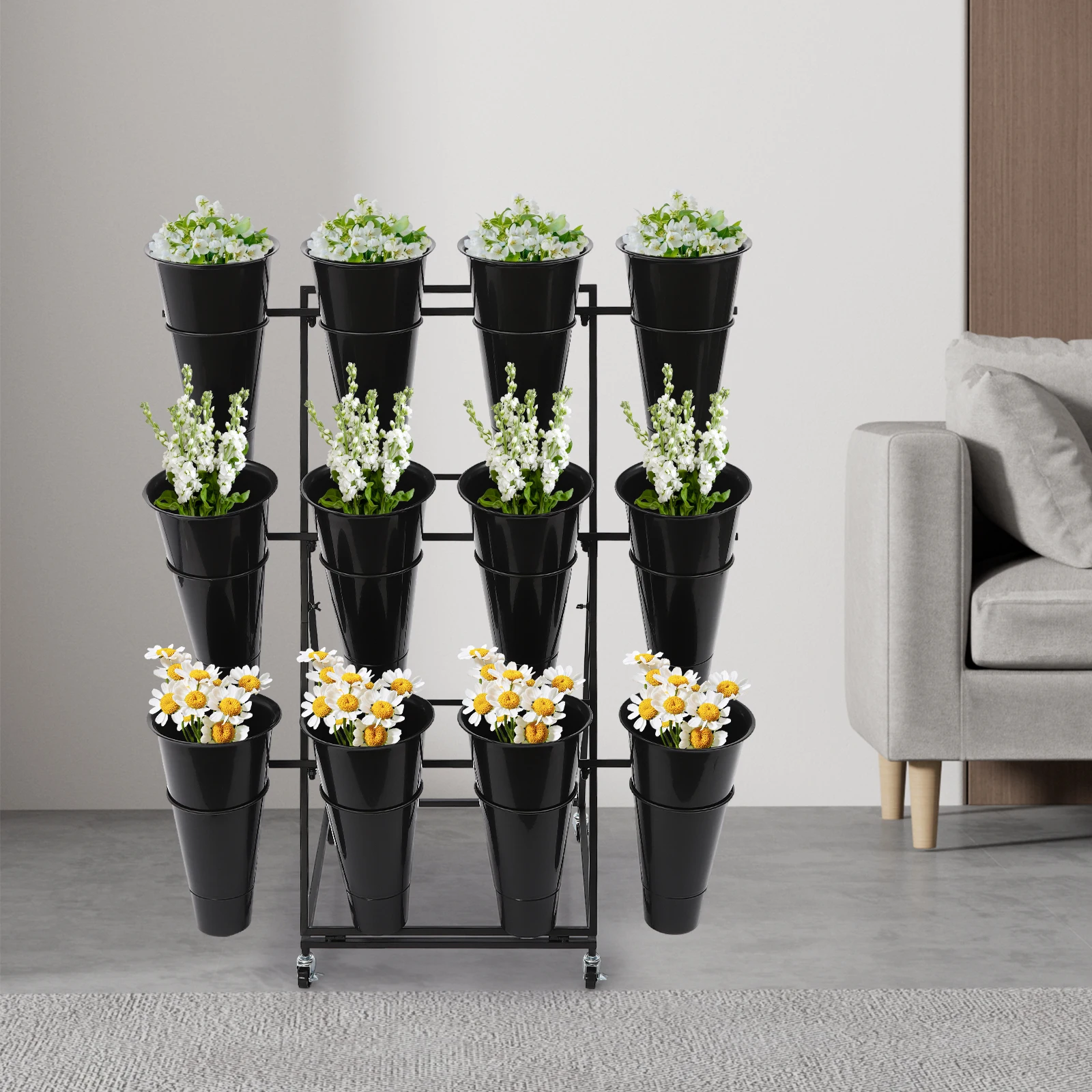 3-Tier Flower Holder Flower Display Stand with 12 Pieces Buckets 30kg Load Capacity for Homes/Florists/Gardens/Weddings image 4
