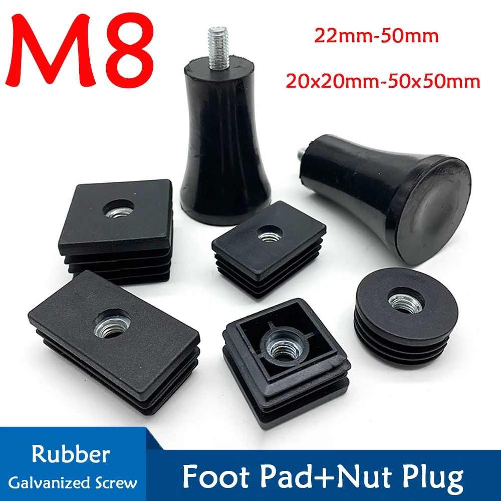 

1-10Pcs M8 Black Rubber Adjustable Feet Pad Nut plug Screw Chairs Furniture Leg Table Leveling Feet Pad Screw Anti-skid