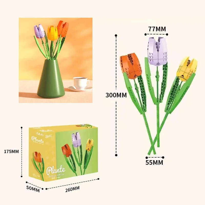 Sunflower Flower Building Blocks Flower Rose Blocks Rose Tulip Model Decoration DIY Children's Puzzle Assembly Toy Girl Gift