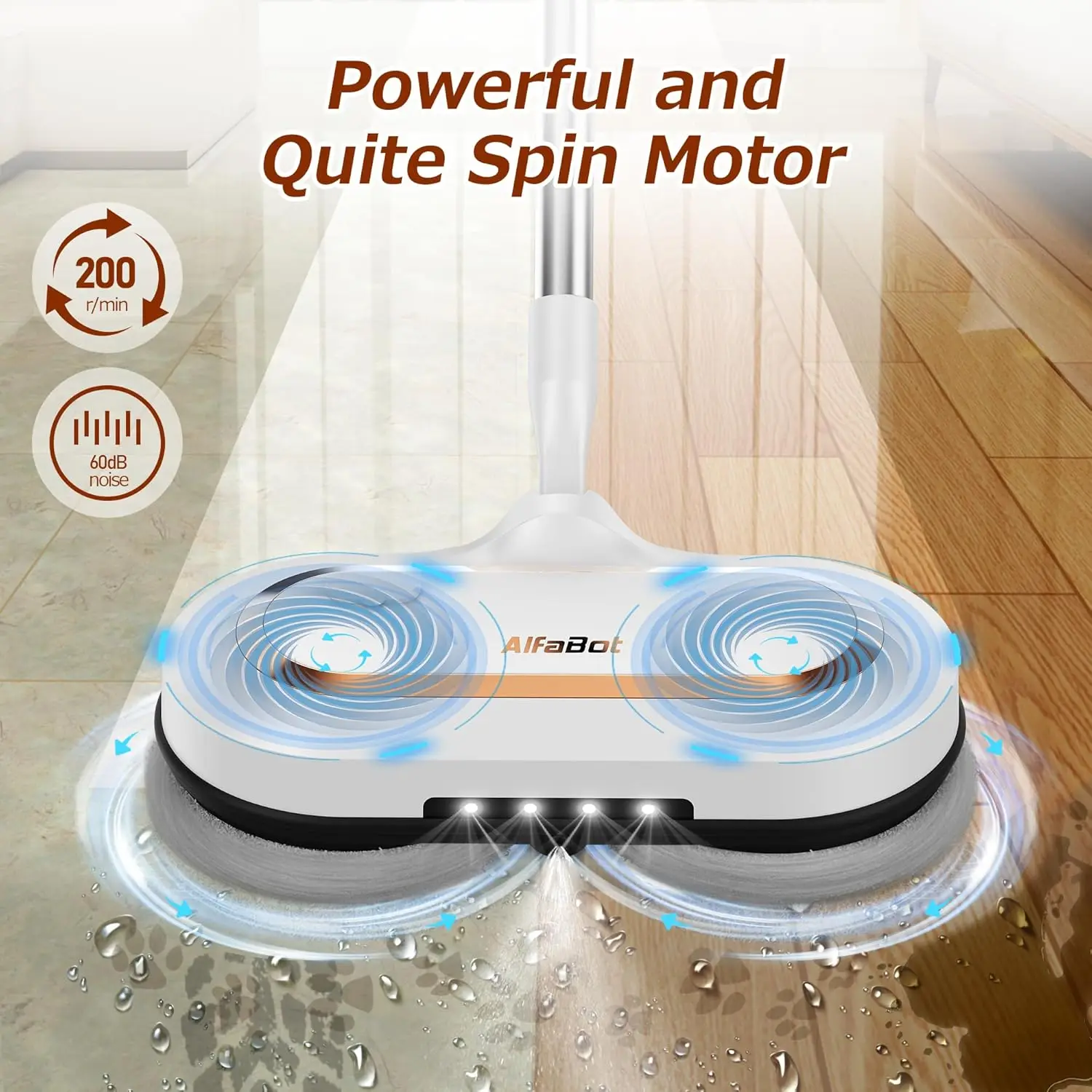 Electric Mop, S2 Cordless Spin Mop for Floor Cleaning, with LED Headlight and Sprayer/400ML Big Tank/60 Mins Runtime