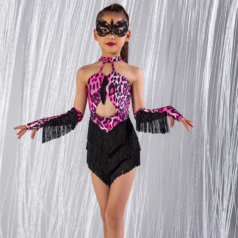 New Girls Leopard Latin nappe Dress Chacha Samba Salsa Costume da ballo per bambini Stage Ballroom Dance Performance Wear SL8172