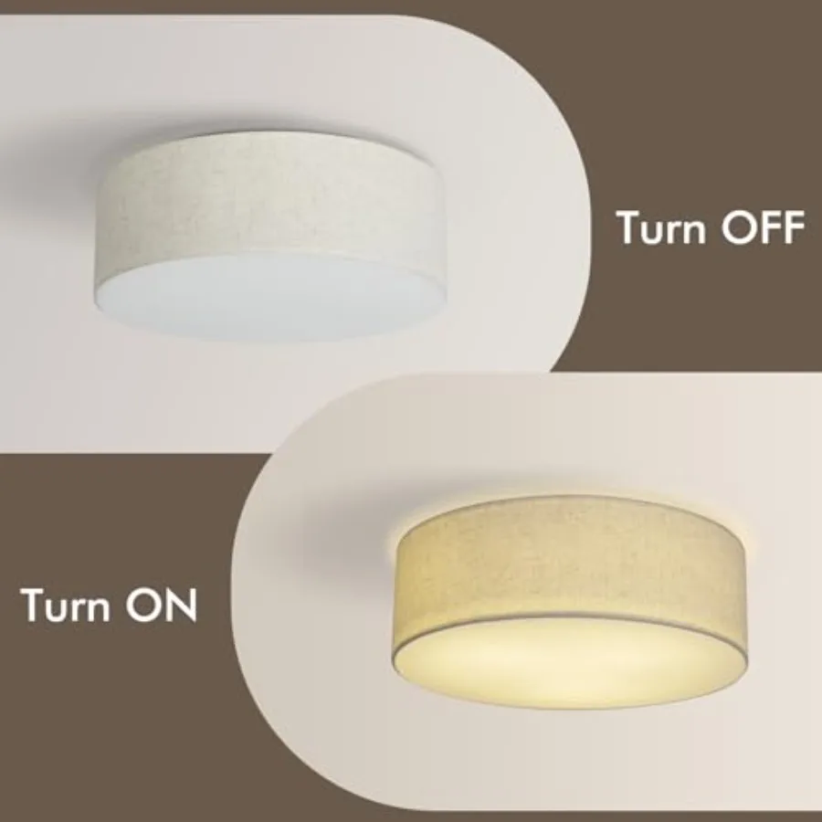 18-Inch Large Flush Mount Ceiling Light Fixture with Fabric Shade, Modern Drum Closed to Ceiling Lighting for Living Dining Roo
