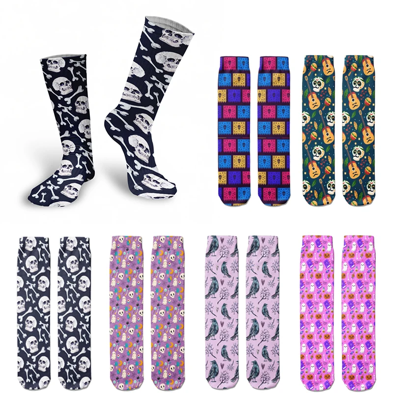 

New Fashion Men Women Novelty Skull Long Socks Harajuku Hip-Hop Street Trend Socks Fashion Creative Colorful Pattern Socks