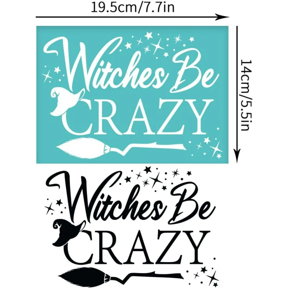 2Pcs 7.7x5.5 Inch Witch Theme Self-Adhesive Silk Screen Printing Stencil Witches Be Crazy Silk Screen Stencil Witches Day Mesh