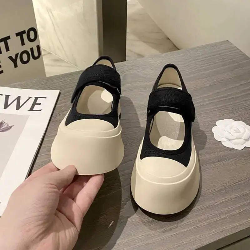 French Mary Jane women shoes 2022new ugly cute retro big head small white canvas thick bottom all-match single shoe mujer