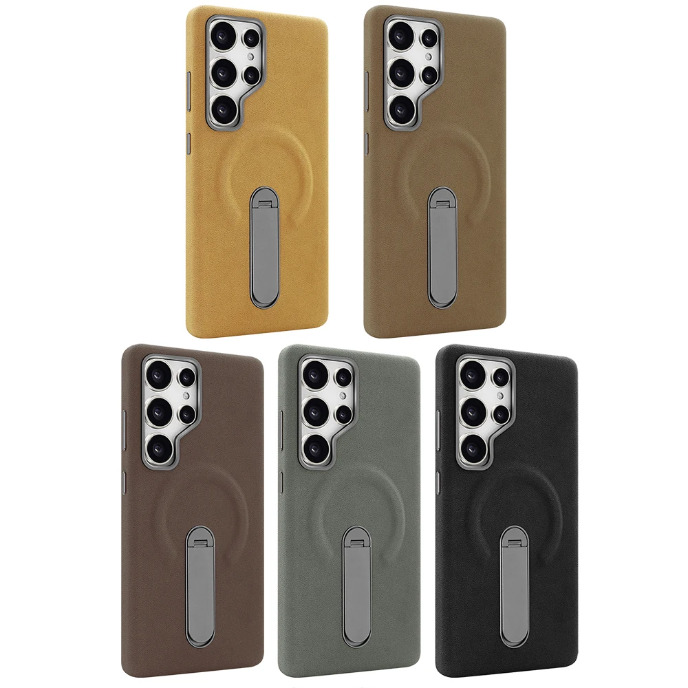 Hochwertige Wildleder-Handyhülle für Galaxy S25U S24 Ultra mit kabellosem Laden 360° °   Drehbarer Halter All-Inclusive-Schutz